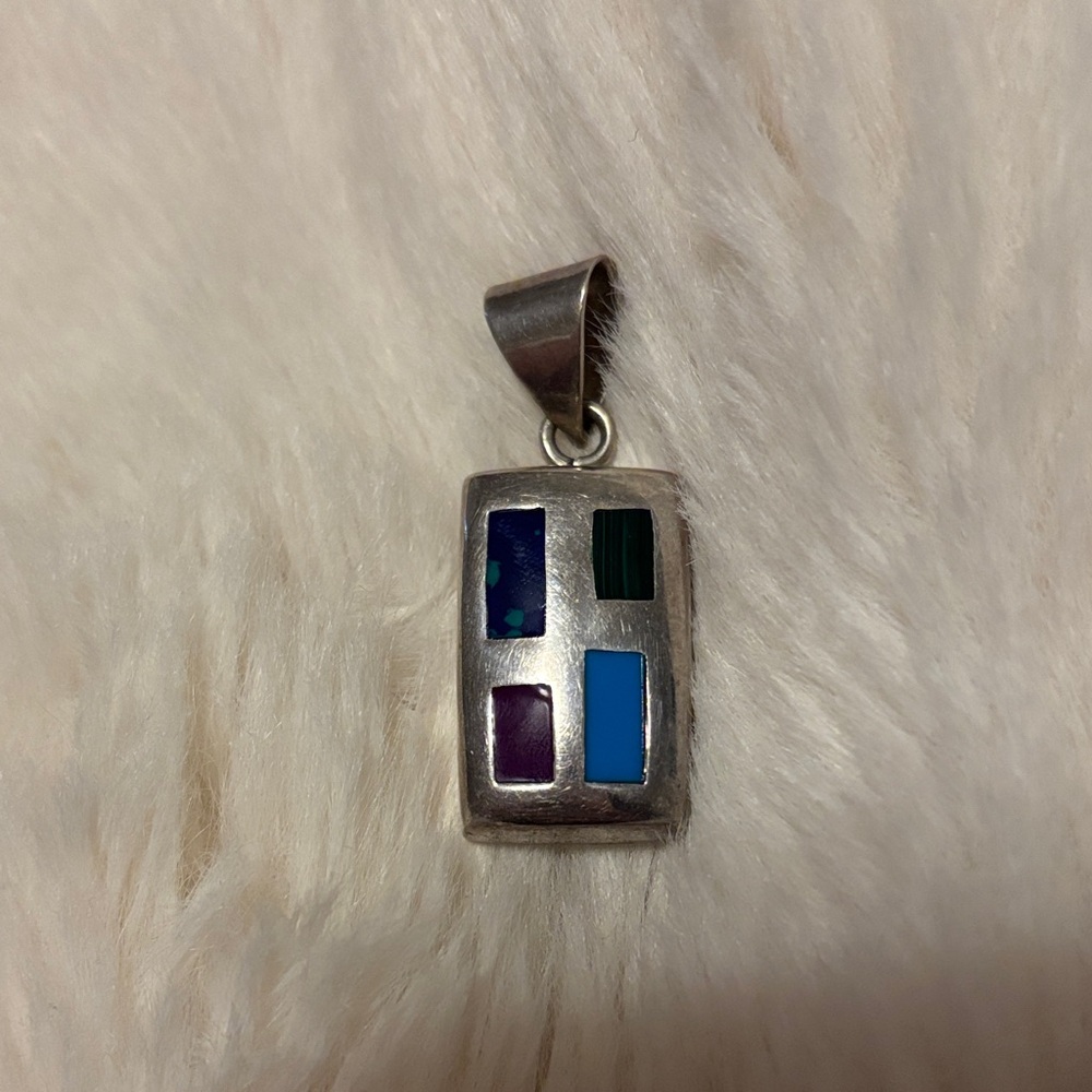 Silpada Sterling Silver Rectangular Inlay Pendant - Blue, Green, Purple